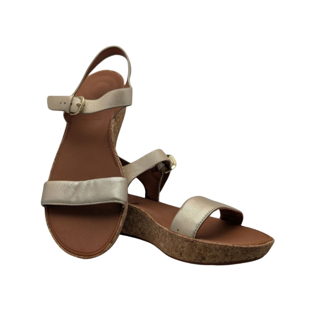 FitFlop Gold Metallic Leather Cork Wedge Sandal Size Women's 9